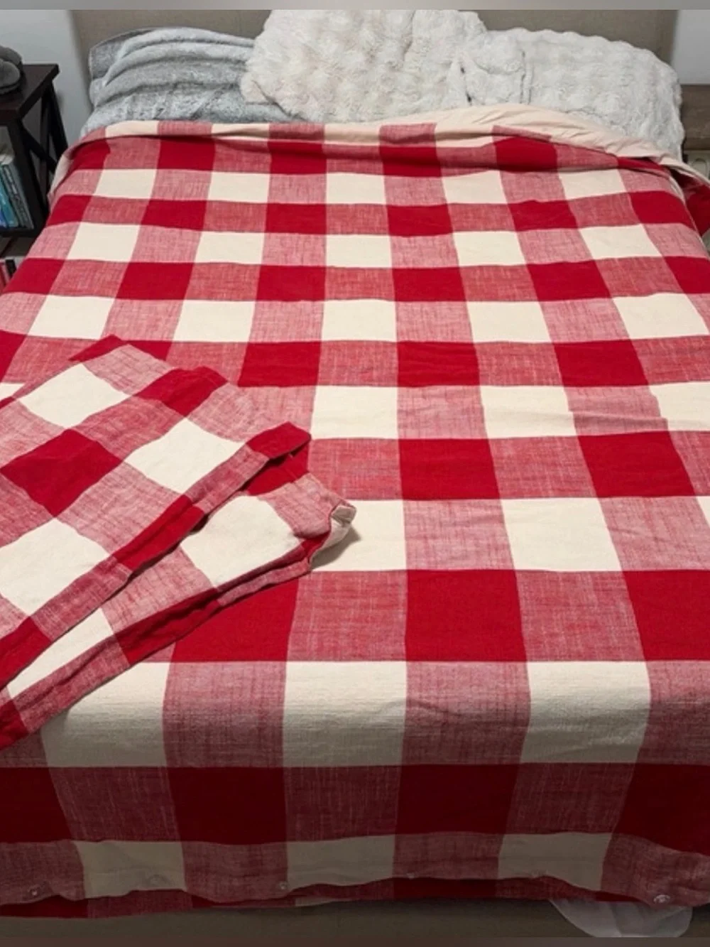 Pottery Barn Bryce Red & White Checkered Duvet Cover & Pillowcases Full/Queen